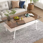 Ensemble de 3 tables basses et tables d'appoint, Table en verre trempé avec couche en MDF, Tables modernes pour salon, Verre marron