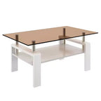 Table basse rectangulaire, plateau en verre trempé avec couche MDF, table moderne pour le salon, verre brun