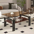 Table basse rectangulaire, plateau en verre trempé avec couche MDF, table moderne pour le salon, verre brun