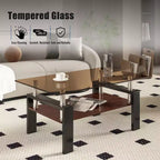 Table basse rectangulaire, plateau en verre trempé avec couche MDF, table moderne pour le salon, verre brun