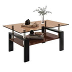 Table basse rectangulaire, plateau en verre trempé avec couche MDF, table moderne pour le salon, verre brun