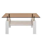 Table basse rectangulaire, plateau en verre trempé avec couche MDF, table moderne pour le salon, verre brun