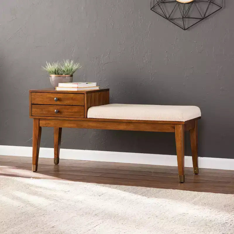 Banc rembourré Rhoda avec rangement - Marron - SEI