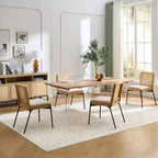 GDFStudio Chaise de salle à manger Becher mi-siècle en bois d'hévéa et lin avec dossier en rotin (Lot de 2)