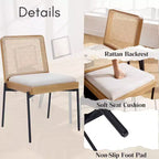 GDFStudio Chaise de salle à manger Becher mi-siècle en bois d'hévéa et lin avec dossier en rotin (Lot de 2)