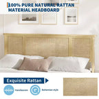 Cadre de lit Garvee avec tête de lit en rotin naturel, support à lattes en bois, base en métal