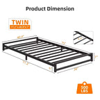 Cadre de lit plateforme en métal de 15 cm avec support à lattes en acier, sommier et sans besoin de sommier tapissier, assemblage facile, noir