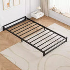 Cadre de lit plateforme en métal de 15 cm avec support à lattes en acier, sommier et sans besoin de sommier tapissier, assemblage facile, noir