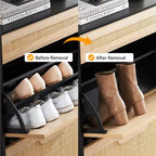 Meuble à chaussures 2 tiroirs basculants avec 1 tiroir, meuble à chaussures en rotin avec pieds en métal, armoire à chaussures étroite autoportante pour entrée