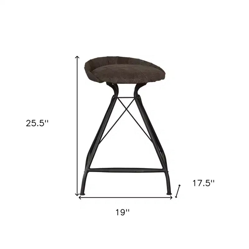 Chaise de bar pivotante HomeRoots de 63,5 cm en cuir brun et fer, dossier bas, hauteur comptoir