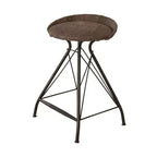 Chaise de bar pivotante HomeRoots de 63,5 cm en cuir brun et fer, dossier bas, hauteur comptoir