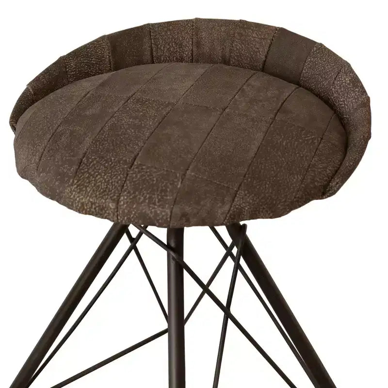 Chaise de bar pivotante HomeRoots de 63,5 cm en cuir brun et fer, dossier bas, hauteur comptoir