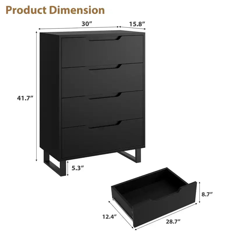 Garvee 4 Commode pour Chambre, Commode Haute 106 cm, Armoire à Tiroirs Verticale sur Pied avec Rangement, Coffre de Rangement en Bois pour Chambre