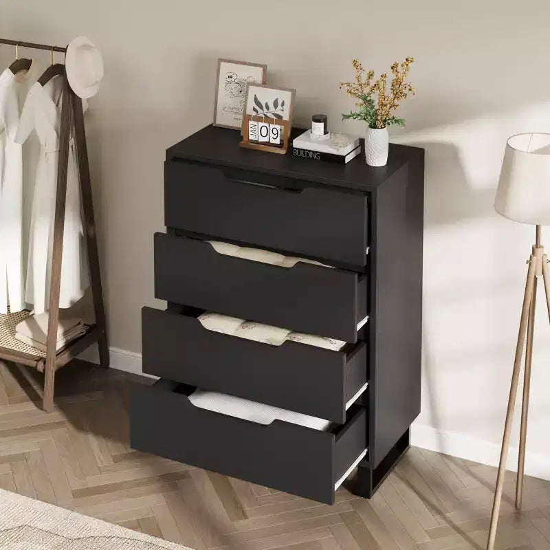 Garvee 4 Commode pour Chambre, Commode Haute 106 cm, Armoire à Tiroirs Verticale sur Pied avec Rangement, Coffre de Rangement en Bois pour Chambre