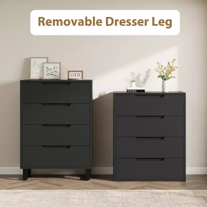 Garvee 4 Commode pour Chambre, Commode Haute 106 cm, Armoire à Tiroirs Verticale sur Pied avec Rangement, Coffre de Rangement en Bois pour Chambre