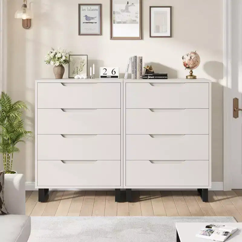 Garvee 4 Commode pour Chambre, Commode Haute 106 cm, Armoire à Tiroirs Verticale sur Pied avec Rangement, Coffre de Rangement en Bois pour Chambre
