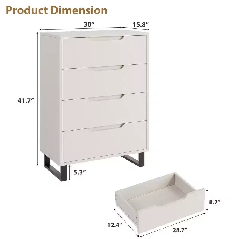 Garvee 4 Commode pour Chambre, Commode Haute 106 cm, Armoire à Tiroirs Verticale sur Pied avec Rangement, Coffre de Rangement en Bois pour Chambre