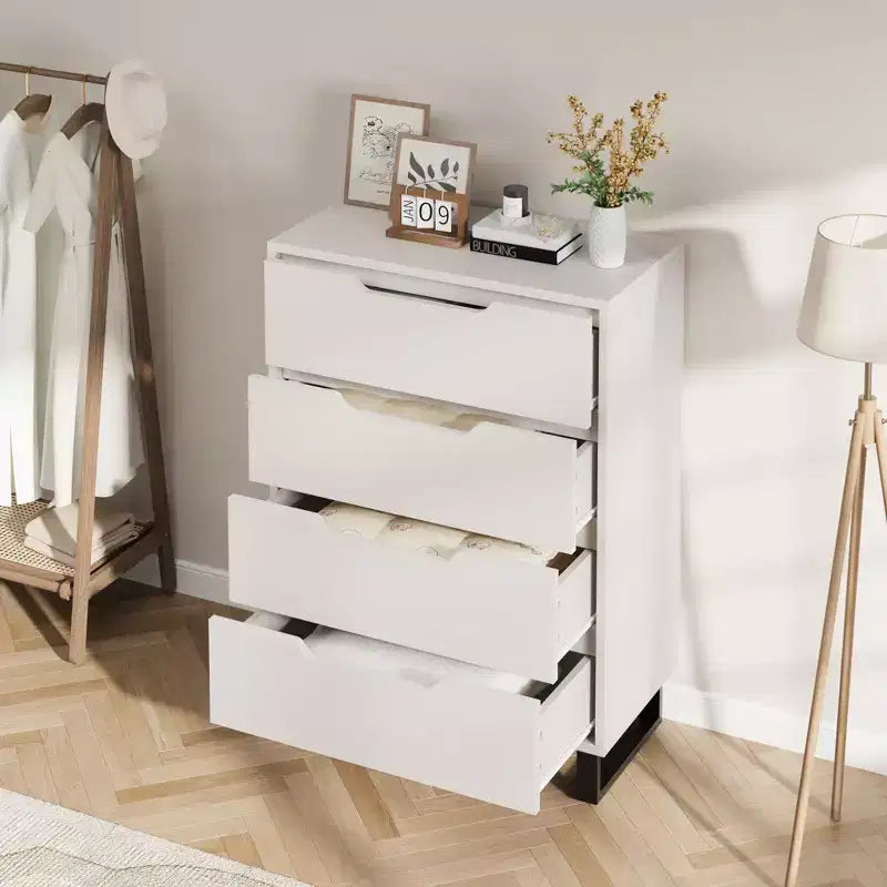Garvee 4 Commode pour Chambre, Commode Haute 106 cm, Armoire à Tiroirs Verticale sur Pied avec Rangement, Coffre de Rangement en Bois pour Chambre