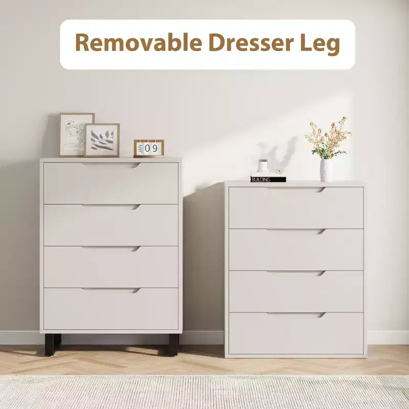 Garvee 4 Commode pour Chambre, Commode Haute 106 cm, Armoire à Tiroirs Verticale sur Pied avec Rangement, Coffre de Rangement en Bois pour Chambre