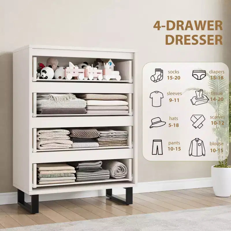 Garvee 4 Commode pour Chambre, Commode Haute 106 cm, Armoire à Tiroirs Verticale sur Pied avec Rangement, Coffre de Rangement en Bois pour Chambre