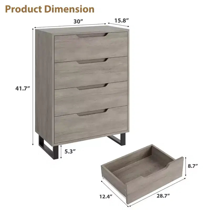 Garvee 4 Commode pour Chambre, Commode Haute 106 cm, Armoire à Tiroirs Verticale sur Pied avec Rangement, Coffre de Rangement en Bois pour Chambre