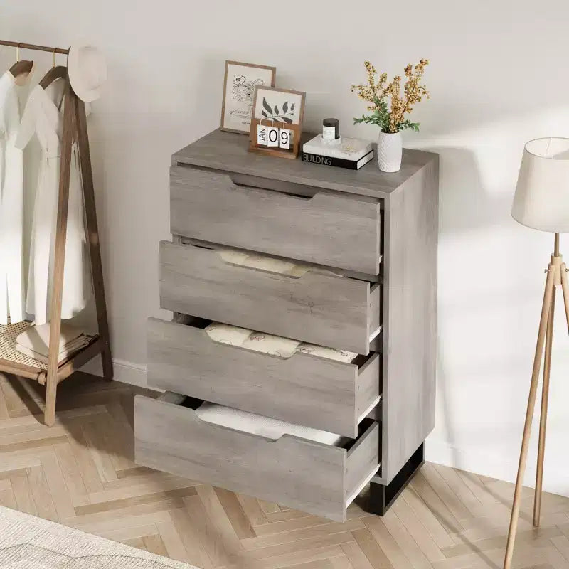 Garvee 4 Commode pour Chambre, Commode Haute 106 cm, Armoire à Tiroirs Verticale sur Pied avec Rangement, Coffre de Rangement en Bois pour Chambre