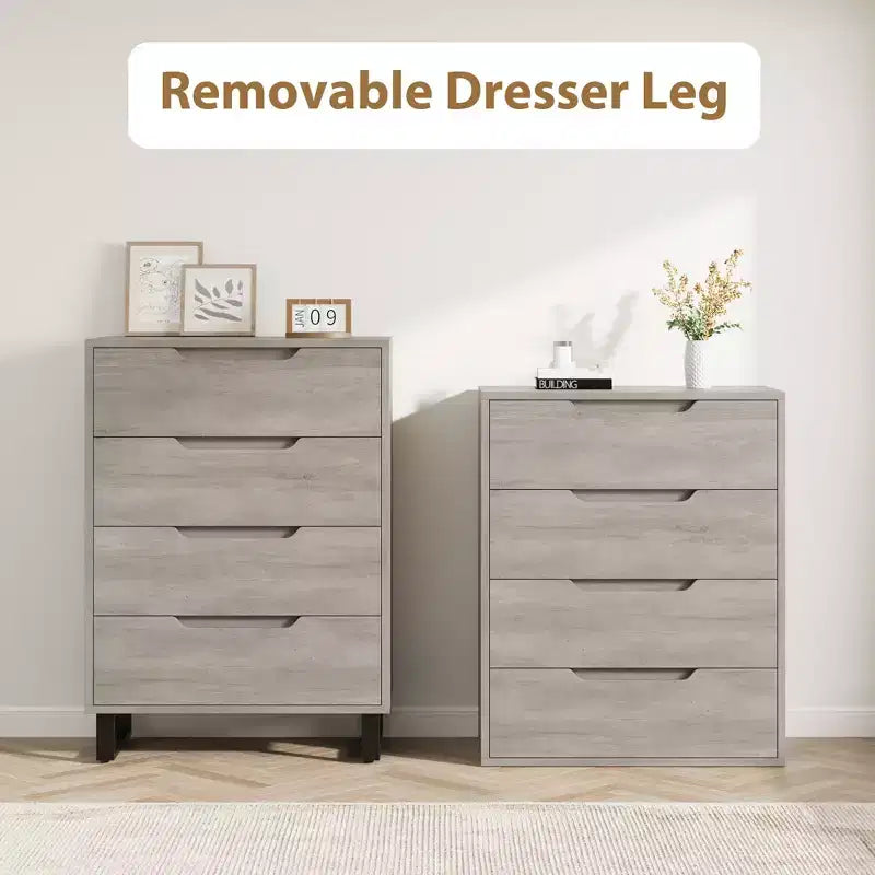 Garvee 4 Commode pour Chambre, Commode Haute 106 cm, Armoire à Tiroirs Verticale sur Pied avec Rangement, Coffre de Rangement en Bois pour Chambre
