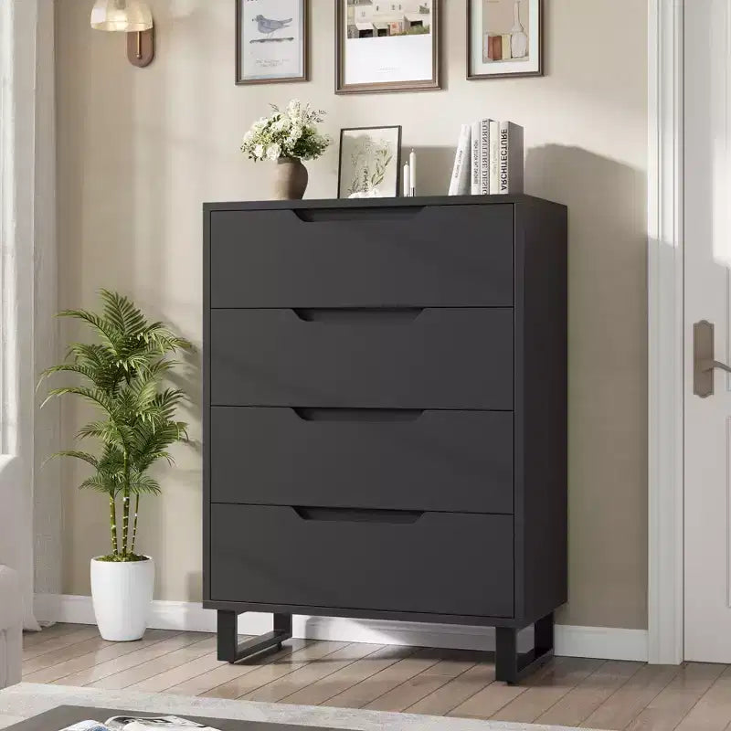Garvee 4 Commode pour Chambre, Commode Haute 106 cm, Armoire à Tiroirs Verticale sur Pied avec Rangement, Coffre de Rangement en Bois pour Chambre