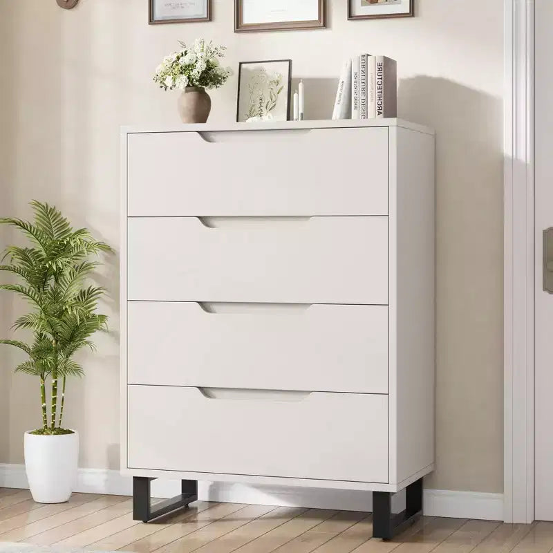 Garvee 4 Commode pour Chambre, Commode Haute 106 cm, Armoire à Tiroirs Verticale sur Pied avec Rangement, Coffre de Rangement en Bois pour Chambre