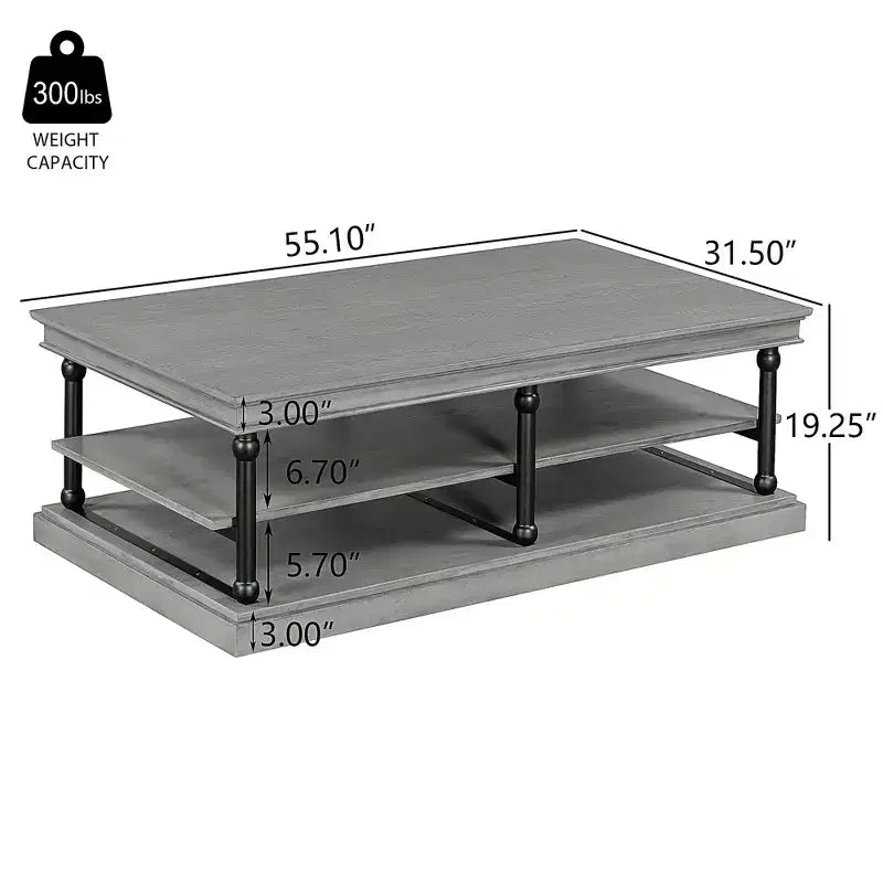 Christopher Knight Home Cortez Table Basse Moderne en Bois de 55" avec 2 Étagères de Rangement Ouvertes