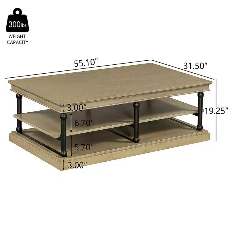 Christopher Knight Home Cortez Table Basse Moderne en Bois de 55" avec 2 Étagères de Rangement Ouvertes