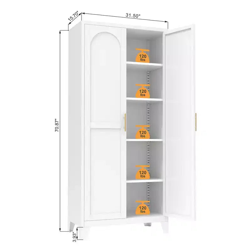 Chic Crate Armoire métallique 71'' avec 2 portes élégantes et étagères réglables pour Chambre/Salon/Cuisine (Blanc)