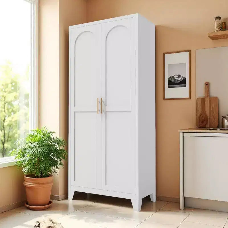 Chic Crate Armoire métallique 71'' avec 2 portes élégantes et étagères réglables pour Chambre/Salon/Cuisine (Blanc)