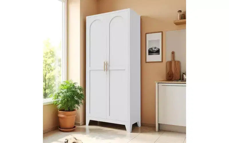 Chic Crate Armoire métallique 71'' avec 2 portes élégantes et étagères réglables pour Chambre/Salon/Cuisine (Blanc)