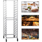 ROVSUN Étagères de boulangerie à chariots pour plaques de cuisson, supports de cuisson commerciaux en acier inoxydable avec roues freinées, chariot de service de pain et de plateaux alimentaires