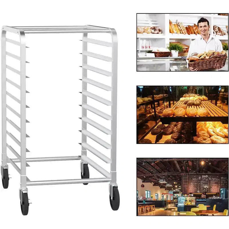 ROVSUN Étagères de boulangerie à chariots pour plaques de cuisson, supports de cuisson commerciaux en acier inoxydable avec roues freinées, chariot de service de pain et de plateaux alimentaires