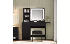 Coiffeuse de chambre avec lumières, commode en bois, commode moderne avec tiroirs, meuble de rangement, étagère et tabouret de coiffeuse, blanc