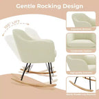 Fauteuil à bascule rembourré, planeur avec coussin douillet, fauteuil à bascule d'appoint avec pieds en bois d'hévéa, fauteuil de crèche en bois supportant jusqu'à 150 kg