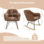 Fauteuil à bascule rembourré, planeur avec coussin douillet, fauteuil à bascule d'appoint avec pieds en bois d'hévéa, fauteuil de crèche en bois supportant jusqu'à 150 kg