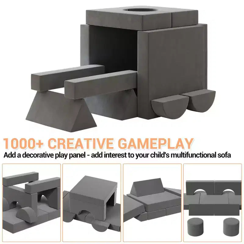 Canapé de jeu modulaire pour enfants, 13 pièces - Housses lavables en velours, ensemble de canapé pour tout-petits, chaise de sol convertible en mousse pour salle de jeux et salon