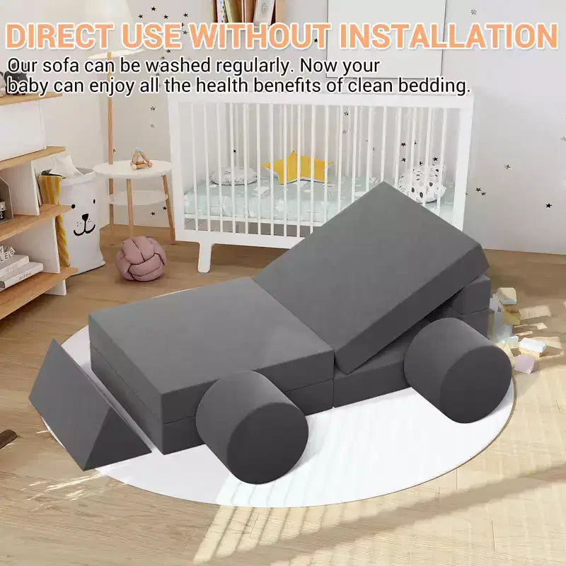 Canapé de jeu modulaire pour enfants, 13 pièces - Housses lavables en velours, ensemble de canapé pour tout-petits, chaise de sol convertible en mousse pour salle de jeux et salon