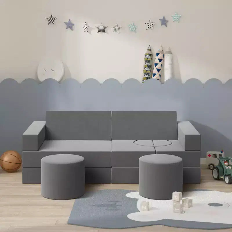 Canapé de jeu modulaire pour enfants, 13 pièces - Housses lavables en velours, ensemble de canapé pour tout-petits, chaise de sol convertible en mousse pour salle de jeux et salon