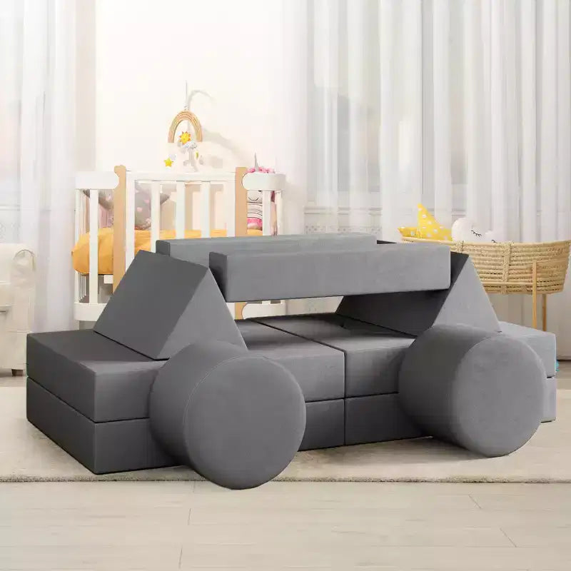 Canapé de jeu modulaire pour enfants, 13 pièces - Housses lavables en velours, ensemble de canapé pour tout-petits, chaise de sol convertible en mousse pour salle de jeux et salon