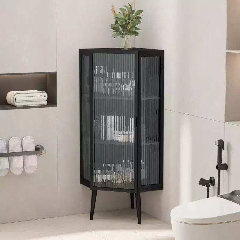 Meuble d'angle GDFStudio Sally Modern de 22 po en métal triangulaire avec porte en verre