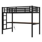 Lit mezzanine moderne en métal Okak, taille double/grand lit/très grand lit, avec bureau, lit superposé peu encombrant avec chargement USB et LED, certifié CPC, lits mezzanine robustes pour enfants et adolescents