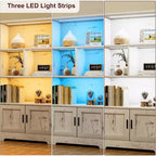 Étagère à 3 niveaux avec lumières LED, étagère de présentation en bois de 147 cm de haut, étagère de rangement ouverte, chambre, salon, bureau