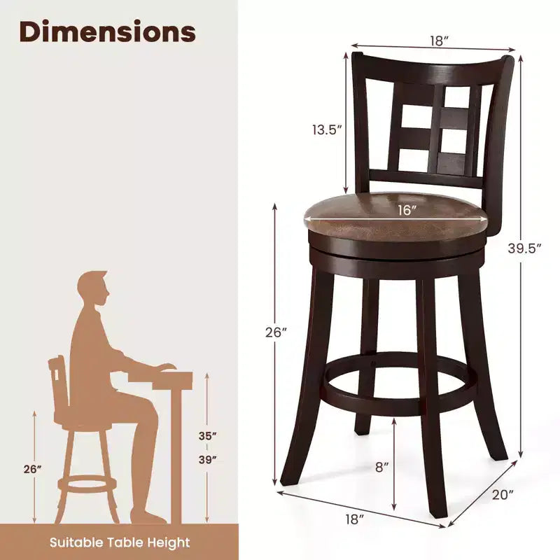 Lot de 2/4 tabourets de bar Costway, chaises de bar pivotantes de 66 cm avec repose-pieds et dossier à lattes