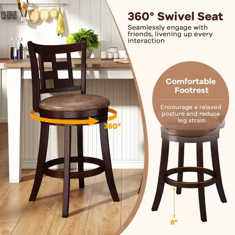 Lot de 2/4 tabourets de bar Costway, chaises de bar pivotantes de 66 cm avec repose-pieds et dossier à lattes