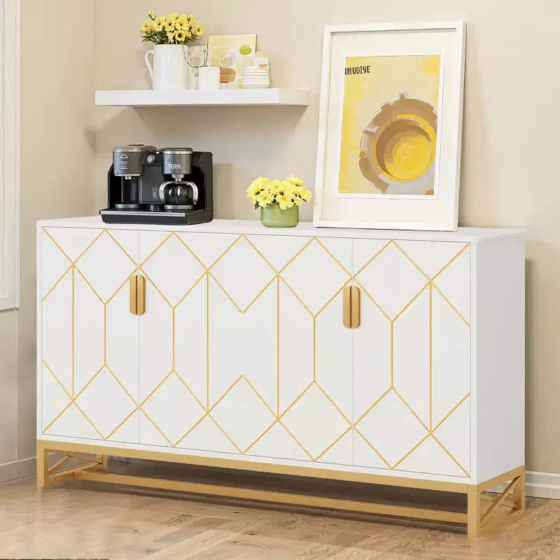 MAYEERTY Buffet blanc et or de luxe, design moderne et contemporain et élégant