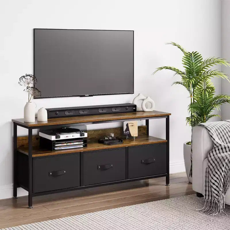 Meuble TV commode, meuble de divertissement avec rangement, meuble TV de 140 cm pour chambre, petit meuble TV